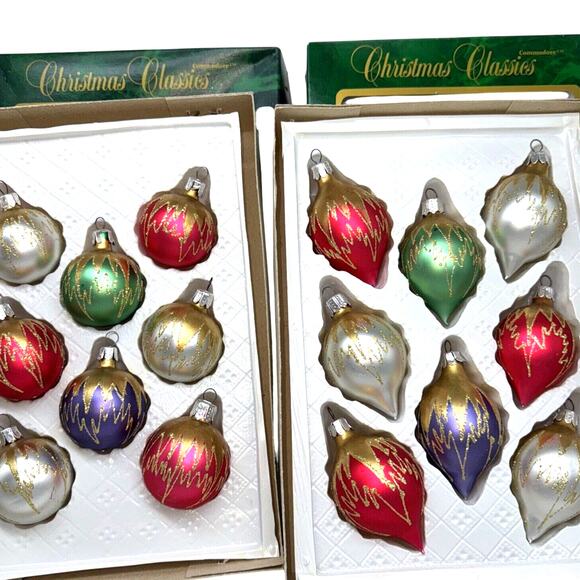 16 Vintage Commodore 2" Glass Ball Teardrop Ornaments Gold Red Purple Green Silv - Picture 1 of 13